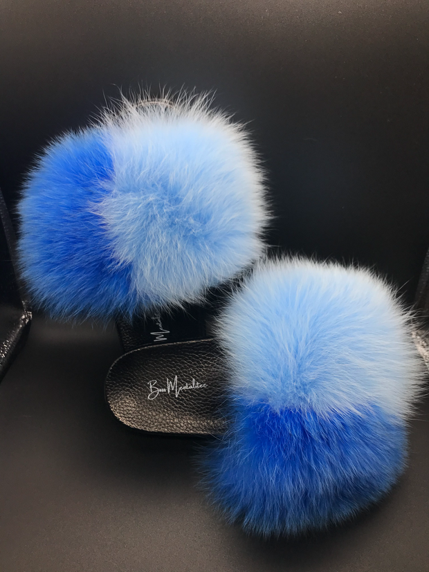 Blue Side-By-Side Fur Slides