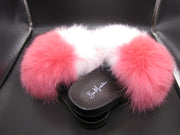 Pink Side-By-Side Fur Slides