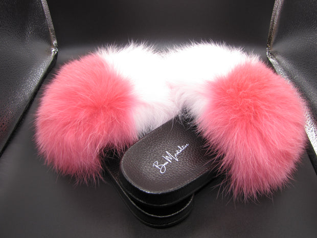 Pink Side-By-Side Fur Slides