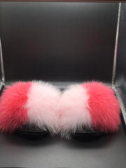 Pink Side-By-Side Fur Slides