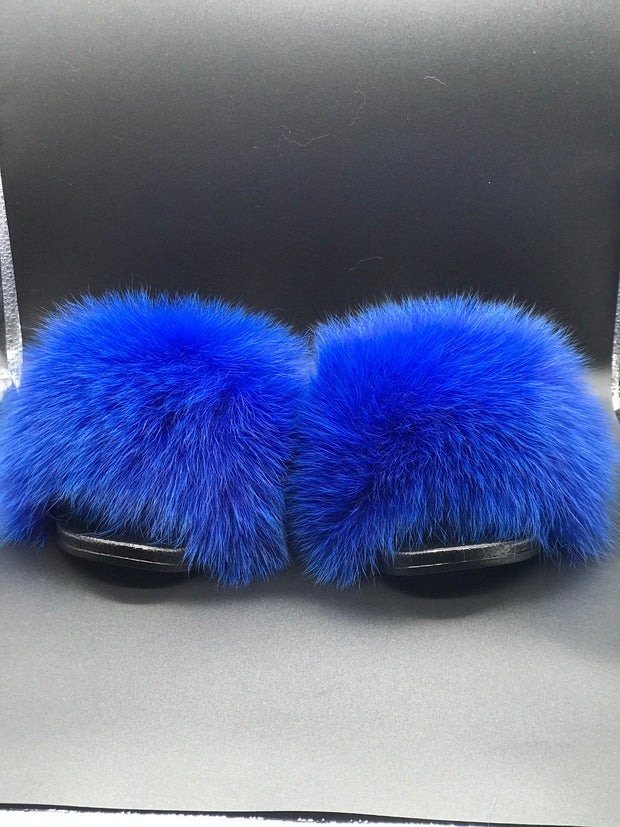 Royal Blue Fur Slides