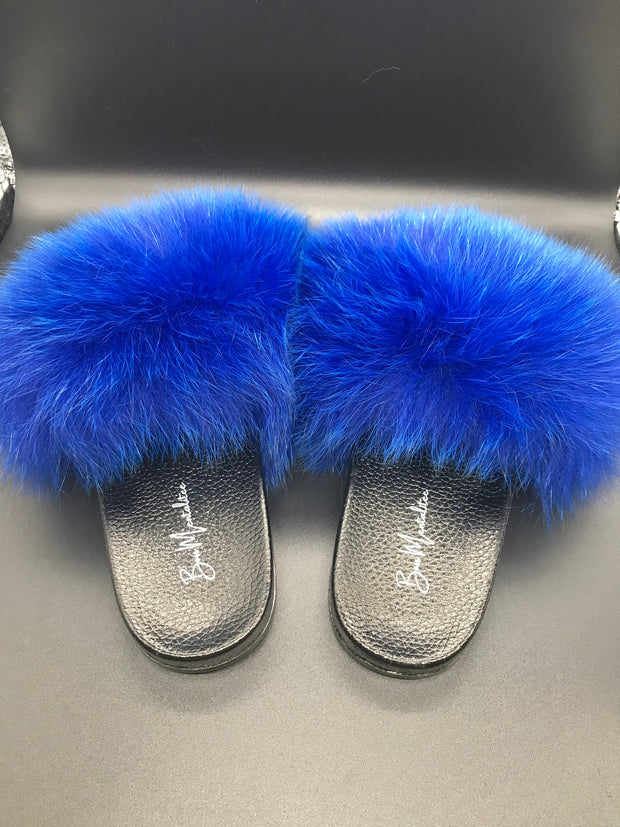 Royal Blue Fur Slides
