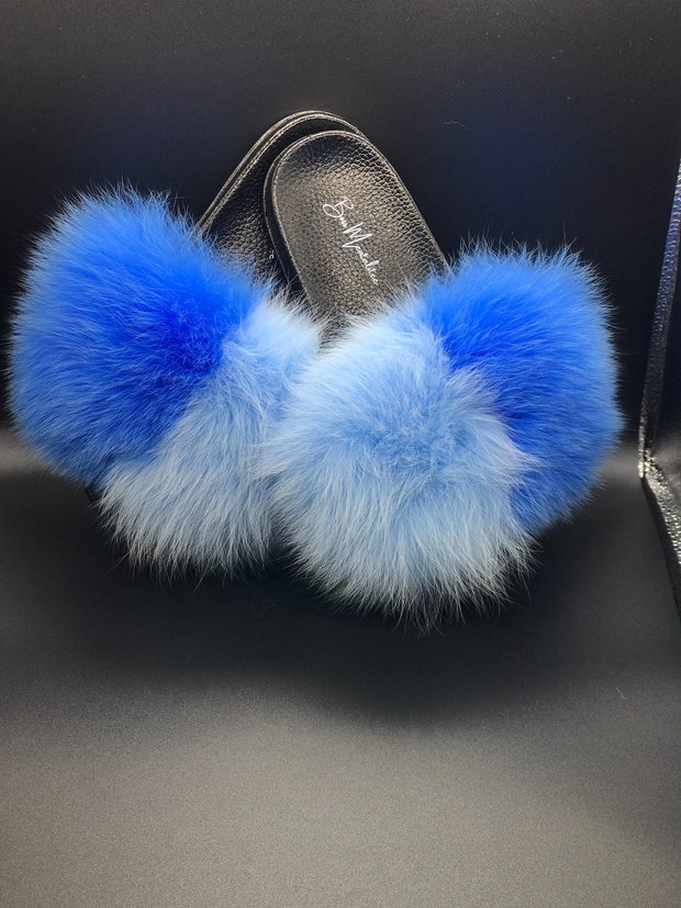 Blue Side-By-Side Fur Slides