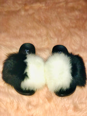 Side-By-Side Black Fur Slides