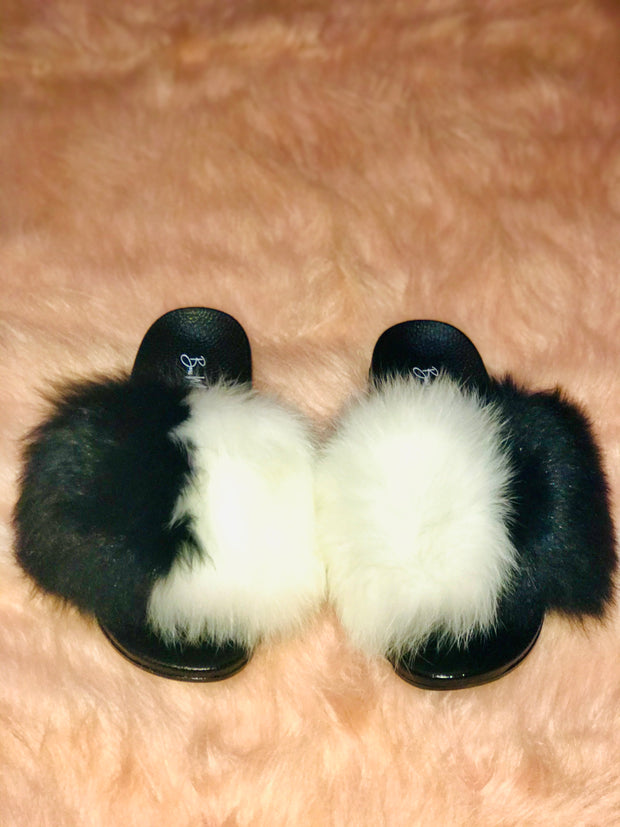 Side-By-Side Black Fur Slides