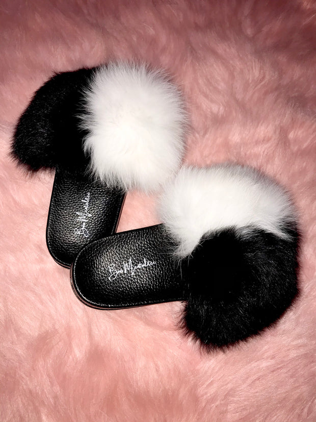 Side-By-Side Black Fur Slides